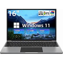 Jumper 16 Inch Laptop, 16GB RAM 512GB SSD, Quad-Core Intel Celeron N5095, FHD IPS 1920X1200 Screen, Windows 11 Laptops Computer With Four Stereo Spea