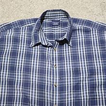 Puritan Blue Plaid Button Up Dress Shirt Long Sleeve Adult Men's Xl