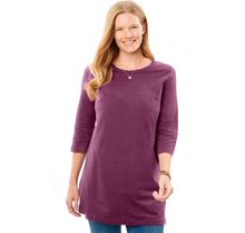 Plus Size Women's Perfect Three-Quarter-Sleeve Scoopneck Tunic By Woman Within In Deep Claret (Size 3X)