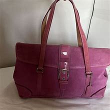 Coach Handbag Suede Leather Flap Satchel 9271 Buckle Silver Pink