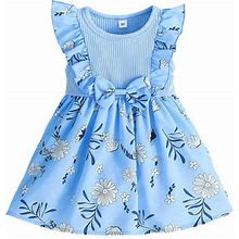 Zrbywb Toddler Girls Dresses Sleeveless Floral Print Bowknot Ribbed Princess Dress Clothes Party Dress