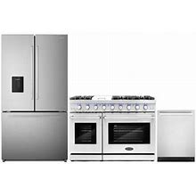 Cosmo 3 Piece Kitchen Appliance Package W/ French Door Refrigerator, 47.9" Gas Freestanding Range, Built-In Dishwasher In Gray | Wayfair | DVRD3797