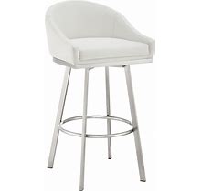 Eleanor 26" Swivel Counter Stool In Brushed Stainless Steel With White Faux Leather - Armen Living LCELBABSWHI26