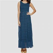 $340 Lucky Brand Women's Blue Scoop Neck Sleeveless Shift Maxi Dress