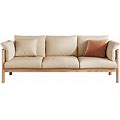 Stationary Cotton 3-Seater Settee Living Room Pillow Top Arm Sofa - Brown Natural