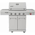 Nexgrill 4 - Burner Free Standing Natural Gas 15000 BTU Gas Grill W/ Side Burner & Cabinet Stainless Steel/Cast Iron In Gray | Wayfair