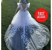 Ready To Ship Dress, Flower Girl Dress With Train,Ivory Flower Girl Dress, Girl Ball Gown