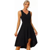Women's Sleeveless V Neckline Solid Color High Low Knee Length Summer Dress