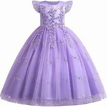 Flower Girl Lace Pleated Sequins Mesh Tull Dress For Kids Wedding Bridesmaid Pageant Party Prom Formal Ball Gown Princess Communion Birthday Puffy Tu