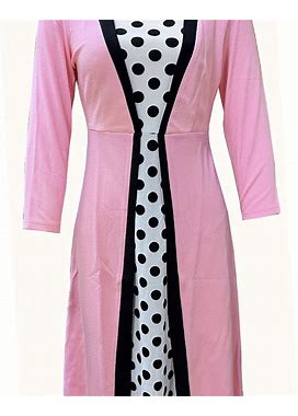 Polka & Floral Print Dress, Women's Polka Dot Print Elegant Sleeve Women's Clothing Midi Dress Trending,Temu