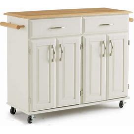 Dolly Madison Off-White Kitchen Cart With Natural Wood Top