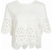 Sea Women's Elysse Embroidered Short-Sleeve Sweater - White - Size XS