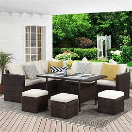 4-Piece Outdoor Patio Furniture Set, All Weather PE Rattan Sofa Set Outdoor Conversation Set, With Coffee Table & Seat Cushions - Grey