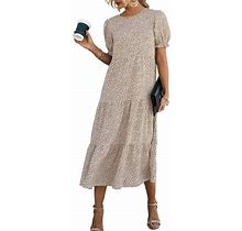 Jemilyshe Dresses For Women Summer Casual Boho Dress Floral Print Leopard Puff Sleeve Midi Beach Dresses 2024