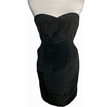 Vintage Rebecca Taylor Strapless Mini Dress 2 Black Sweetheart Pockets Slit Zip