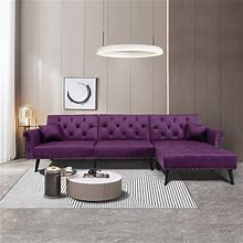Modern Velvet Convertible Sofa Bed Sleeper With Nailheads