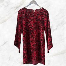 Leith Dresses | Leith Red & Black Floral Bell Sleeve Shift Dress | Color: Black/Red | Size: Xs