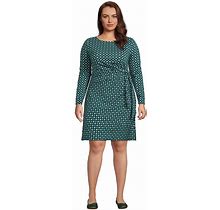 Plus Size Lands' End Long Sleeve Lightweight Cotton Modal Boatneck Tie-Waist Dress, Women's, Size: 1XL, Green