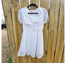 Superdown Dress Size Xs Revolve White Polka Dot Puff Sleeve Dress