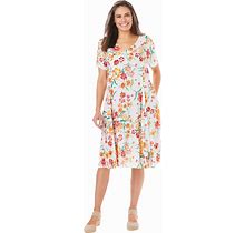 Plus Size Women's Short Crinkle Dress By Woman Within In White Floral (Size 20 W)