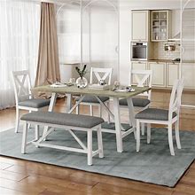 Farmhouse Rustic Style 6-Piece Wooden Dining Set