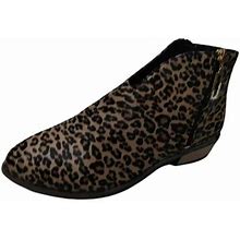 Lovskoo 2024 Women's Middle Ankle Boots Pointed Toe Chunky Heel Large-Size Leopard Print Ankle Boots With Thick Heels And Pointed Toes And Naked Boots