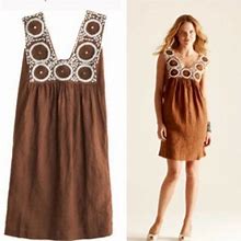 W Tags Calypso St. Barth Linen Dress Beaded Embellished Brown Xs S