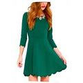 Lulus Womens Size Large Dress Scalloped Green Dress 3/4 Sleeve