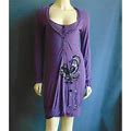 Desigual Purple Knit Decorative Button Henley Bubble Hem Empire Dress