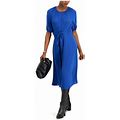 Alfani Women's Blue Ruched Tie Front Pouf Keyhole Midi A-Line Dress : L Large