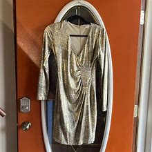 Calvin Klein Dresses | Calvin Klein 4P Metallic Gold Faux Wrap Long Sleeve Dress | Color: Gold | Size: 4P