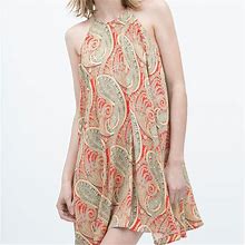 Zara Dresses | Zara Paisley Printed Halter Neck Tunic | Color: Cream/Red | Size: M