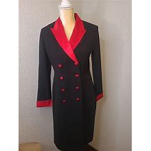 Danny & Nicole Midi Red Shiny Satin & Black Double Breasted Jacket Coat Dress 6P