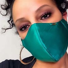 Luxury Dark Green Silk Satin Face Mask, Fashion Face Mask USA, Washable Reusable Silk Lined For Sensitive Skin, Green Satin Face Mask