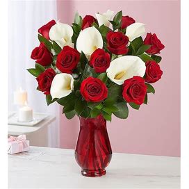 Stunning Red Roses & Calla Lily Bouquet With Red Vase | 1-800-Flowers Flowers Delivery