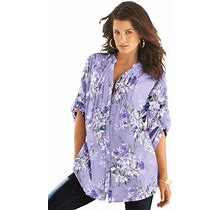 Roaman's Women's Plus Size English Floral Big Shirt - 32 W, Purple