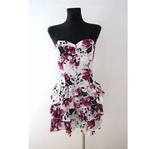 Vintage Dress, Corset Dress, Frill Dress, Floral Dress, Strapless Dress, Size EUR 36, UK 8, US 6 , Cotton Dress