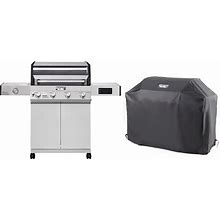 Monument Grills Denali D405 4-Burner Liquid Propane Gas Smart BBQ Grill Stainless Steel With BBQ Cover(2 Items)