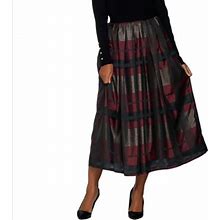 Joan Rivers Glamorous Plaid Midi Skirt-Burgundy-Petite Medium A307368 NEW