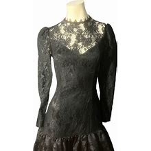 Vintage Gothic 80'S Black Lace Dress M