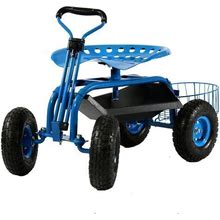 Sunnydaze Decor Steel Rolling Garden Cart With Swivel Steering/Planter - Blue - Blue