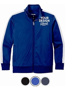 Custom Sport-Tek Kids Track Jacket In True Royal/White Size YS 100% Polyester | Rushordertees | Sample