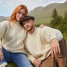 Aran Crafts Fishermans Sweater Cable Knit Cream Irish 100% Wool, M, New
