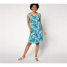 Denim & Co. By The Beach Petite Printed Jerseydress, Size Petite X-Large, Bright Aqua