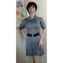 Epic Threads Gray & Metallic Silver Short Sleeve Belted Sweater Dress,