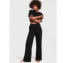 Cotton High-Rise Fleece Mid Rise Lounge Pants, Black, XL - Women's Bottoms