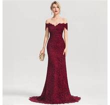 JJ's House Evening Dress Burgundy Strapless Long Off The Shoulder Mermaid Lace 2024