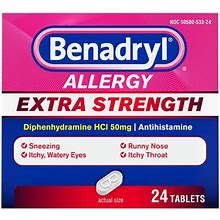 Benadryl Diphenhydramine Extra Strength Allergy And Sinus Treatment - 24Ct