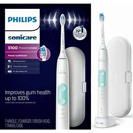 Philips Sonicare Protectiveclean 5100 Plaque Control Rechargeable Electric Toothbrush With Pressure Sensor White Mint HX6857/11