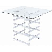 ACME Furniture ACME Nadie Square Glass Top Pub Table In Clear And Chrome